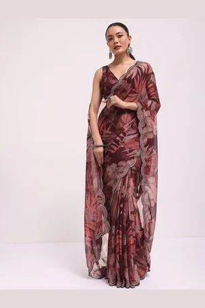KALKI Fashion Floral Printed Beads and Stones Organza Saree