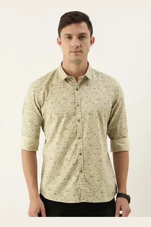 Flying Machine Men Beige & Olive Slim Fit Floral Printed Casual Shirt