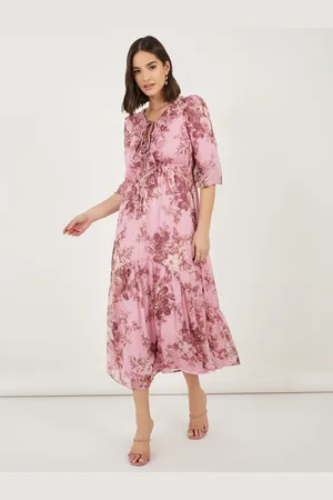 Styli Women Ruffle Neck Puff Sleeves A-Line Maxi Dress
