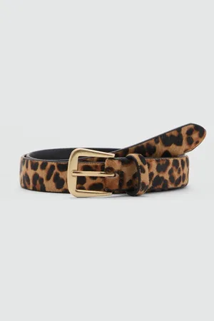 MANGO Women Leather Animal Textured Wide Belt