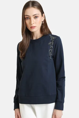 Kazo Women Blue Embellished Pullover Sweatshirt