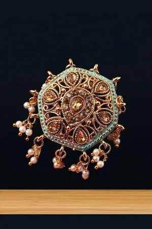 Anouk Gold Plated Stone Studded & Beaded Finger Ring