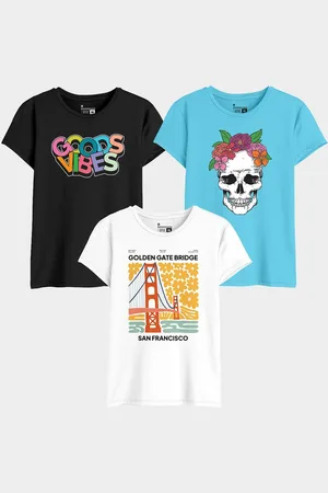 BonOrganik Women Pack Of 3 Typography Printed Round Neck Cotton T-shirts