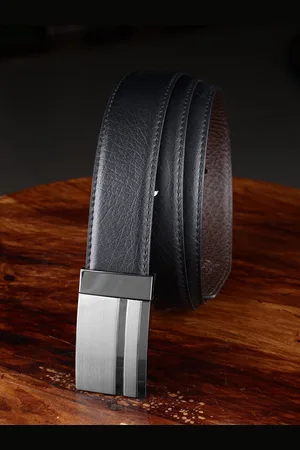 ZEVORA Men Textured Leather Reversible Belt