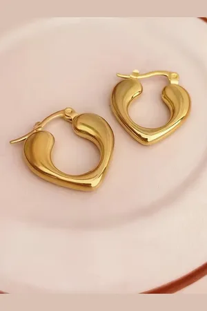 KARISHMA KREATIONS 18K Gold-Plated Stainless Steel Heart Shaped Hoop Earrings