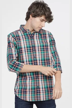 Highlander Men Navy Blue Slim Fit Tartan Checks Opaque Checked Cotton Casual Shirt