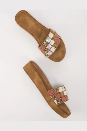 THE WHITE POLE Embellished Open Toe Suede Flatform Heels