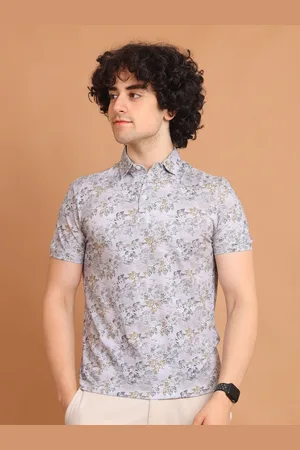 berry blues Floral Printed Pique Half Sleeve Cotton Polo T-shirt