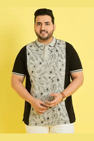 Bigbanana Plus Size Floral Printed Polo Collar Cotton T-shirt