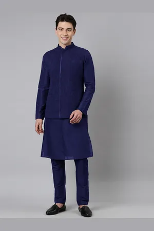 TheEthnic.Co Mandarin Collar Kurta with Pyjamas With Self Design Nehru Jacket