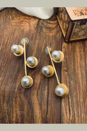 ABDESIGNS Gold-Plated Beaded Classic Drop Earrings
