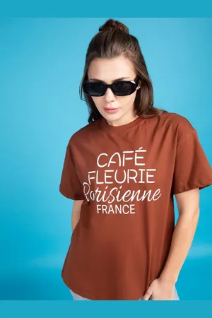 Mast & Harbour Women Typography Printed Round Neck Cotton Oversized T-shirt