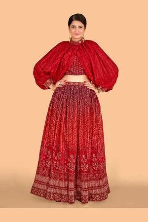 CHANSI Ethnic Motif Printed Lehenga & Blouse With Cape Jacket
