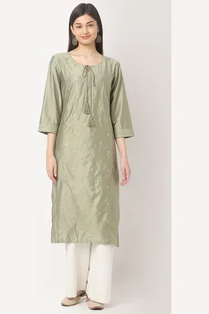 Ethnicity Women Geometric Embroidered Keyhole Neck Flared Sleeves Kurta