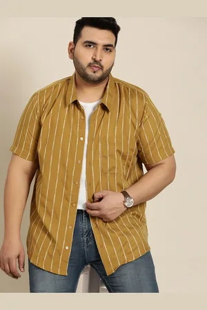 Sztori Men Plus Size Mustard Yellow & White Striped Casual Shirt