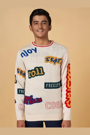 Pantaloons Boys Typography Printed Acrylic Pullover Sweaters