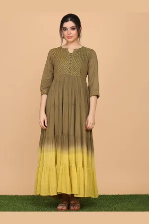 HRITIKA Embellished Notch Neck Sequinned Tiered Pure Cotton Fit and Flare Dress