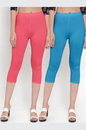 GRACIT Women Set Of 2 Blue & Pink Solid Capris