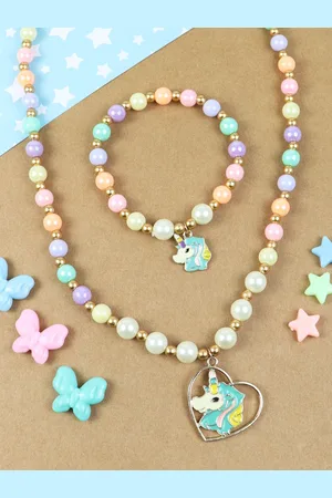 asthetika Girls Beaded Unicorn Charm Jewellery Set