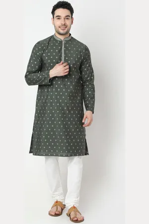 Ethnicity Floral Woven Design Mandarin Collar Straight Kurta