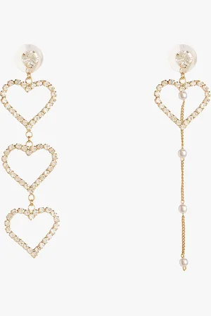 Kazo Gold-Plated Contemporary Mismatch Rhinestone Drop Earrings