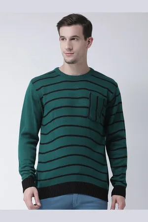 Club York Men Teal & Black Striped Pullover