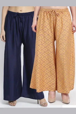 GRACIT Women Pack Of 2 Navy Blue & Beige Printed Flared Knitted Ethnic Palazzos