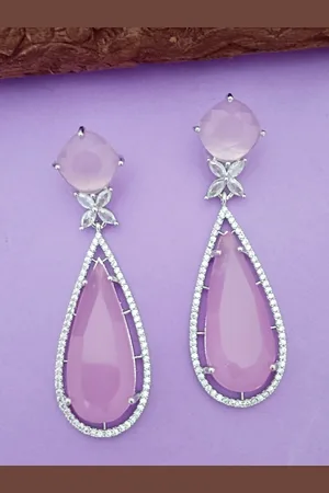 EVY Silver-Plated Cubic Zirconia Studded Teardrop Shaped Drop Earrings