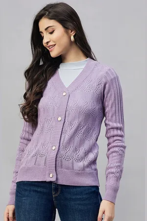 Club York Open Knit Self Design V-Neck Acrylic Cardigan
