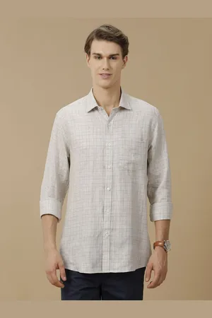 Linen Club Men Contemporary Spread Collar Tartan Checked Linen Slim Fit Casual Shirt