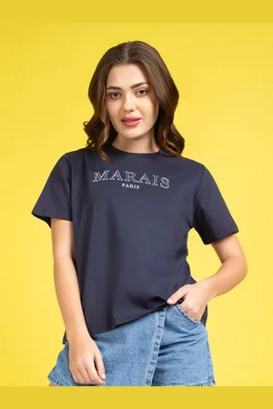 Mast & Harbour Women Typography Printed Round Neck Cotton Oversized T-shirt