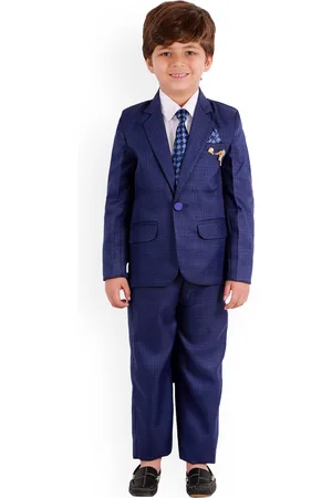DKGF FASHION Boys Blue Checked 4-Piece Party Suits