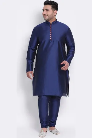 Hangup Men Blue Solid Dupion Silk Kurta with Churidar