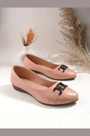 DressBerry Peach-Coloured Pointed Toe Embellished Ballerinas