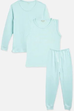 Kanvin Boys Turquoise Blue Self Design Thermal Set