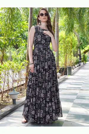 CHANSI Print Georgette Fit & Flare Maxi Dress