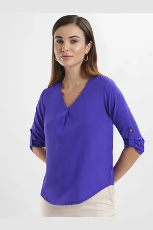 Bombay High Women Solid Roll-Up Sleeves Crepe Top