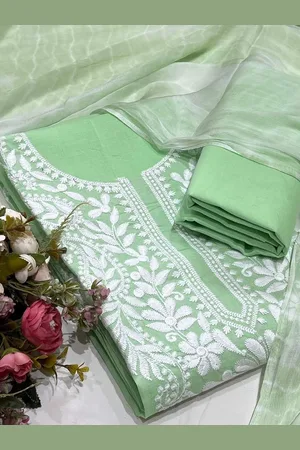 SALWAR STUDIO Floral Embroidered Thread Work Cotton Unstitched Dress Material