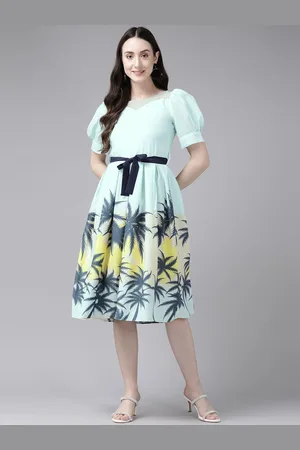 Corsica Women Printed Puff Sleeve Fit & Flare Dress
