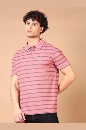 V-Mart Men Striped Polo Collar Cotton T-shirt