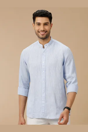 Linen Club Men Contemporary Slim Fit Mandarin Collar Pure Linen Shirt