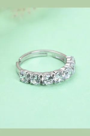 CLARA 925 Sterling Silver Cubic Zirconia Studded Adjustable Finger Ring