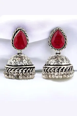 Lucky Jewellery German Silver-Plated Oxidised Jhumkas