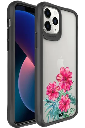 DailyObjects Grey & Pink Clear Hibiscus Black Hybrid iPhone 11 Pro Phone Case
