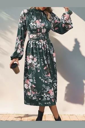 HERE&NOW Floral Print Puff Sleeve Fit & Flare Midi Dress
