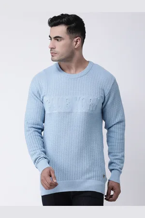 Club York Men Blue Self Design Pullover