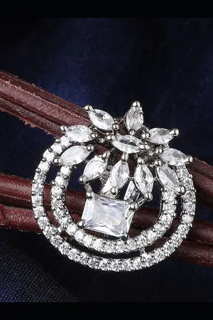 Anouk Silver Plated American Diamond Stone Studded Finger Ring