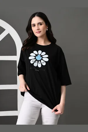 Corsica Women Bio Finish Floral Printed Round Neck Cotton Oversized T-shirt