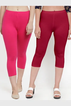 GRACIT Women Pink & Maroon Set Of 2 Cotton Lycra Capris