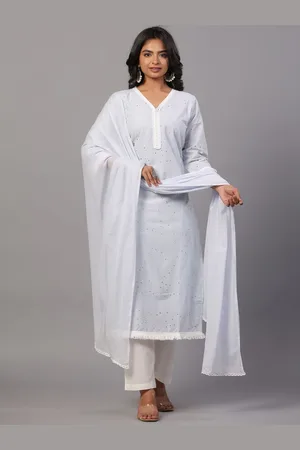 Amchoor Floral Embroidered Thread Work Straight Kurta With Trousers & Dupatta